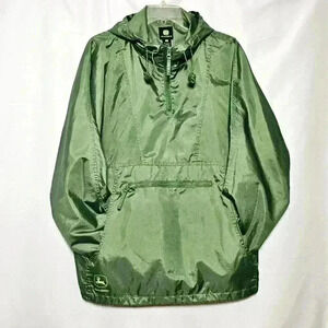 🛑 John Deere Mens Green Wind/Rain Resistant Pullover Polyester Jacket Large